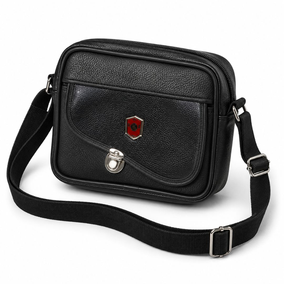 Black Pebbled Faux Leather Crossbody Messenger Bag